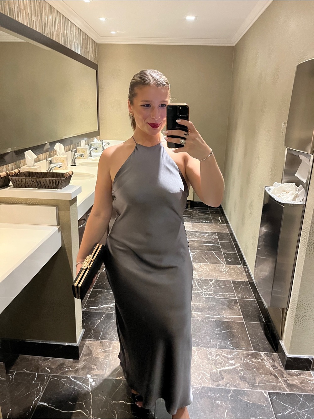 Elegant Grey Halter Evening Dress